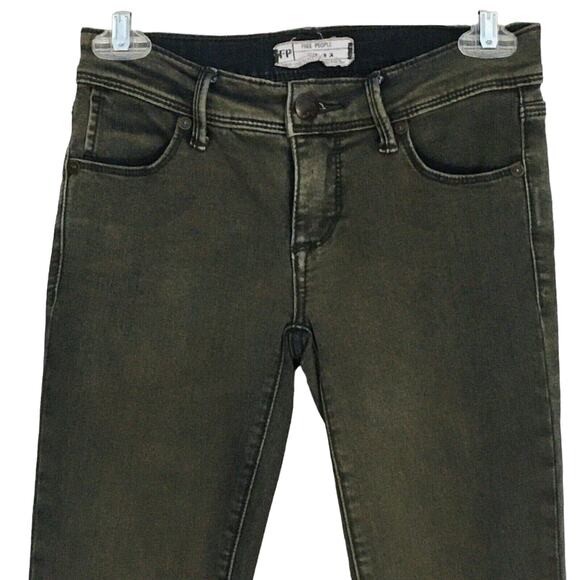 Free People Distressed Skinny Jeans Olive Green Low Rise Stretchy Slim Size 24 - Picture 4 of 13